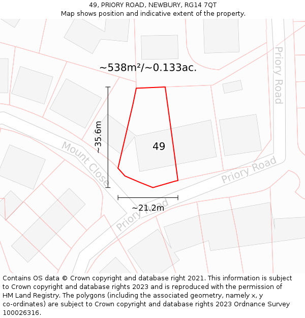 49, PRIORY ROAD, NEWBURY, RG14 7QT: Plot and title map
