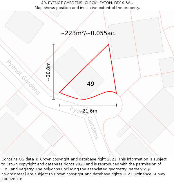 49, PYENOT GARDENS, CLECKHEATON, BD19 5AU: Plot and title map