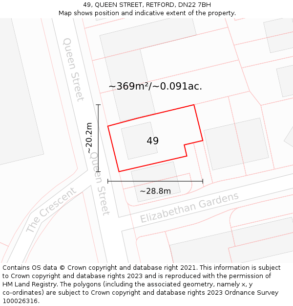 49, QUEEN STREET, RETFORD, DN22 7BH: Plot and title map
