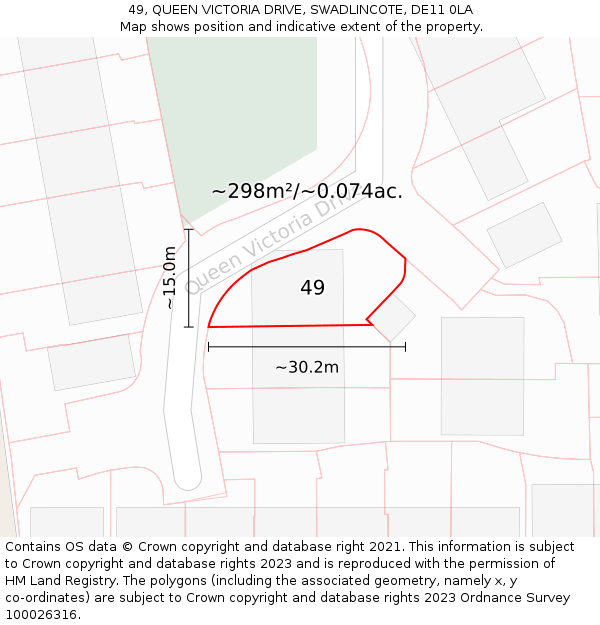 49, QUEEN VICTORIA DRIVE, SWADLINCOTE, DE11 0LA: Plot and title map