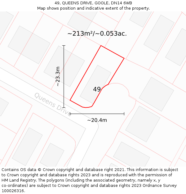 49, QUEENS DRIVE, GOOLE, DN14 6WB: Plot and title map