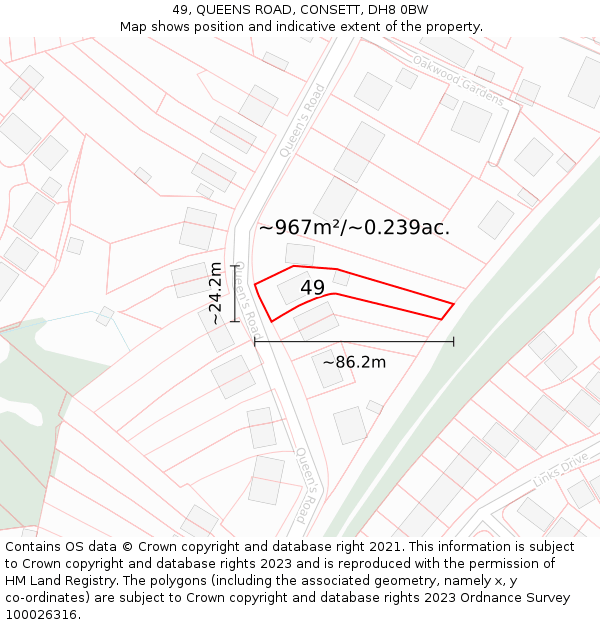 49, QUEENS ROAD, CONSETT, DH8 0BW: Plot and title map
