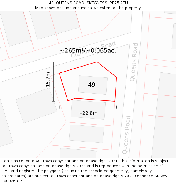 49, QUEENS ROAD, SKEGNESS, PE25 2EU: Plot and title map