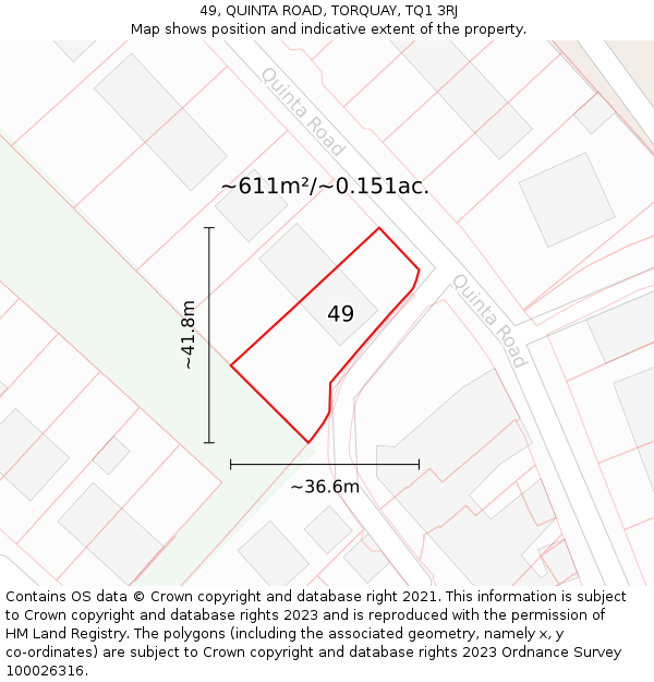 49, QUINTA ROAD, TORQUAY, TQ1 3RJ: Plot and title map