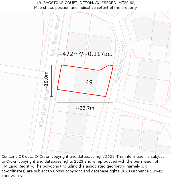 49, RAGSTONE COURT, DITTON, AYLESFORD, ME20 6AJ: Plot and title map