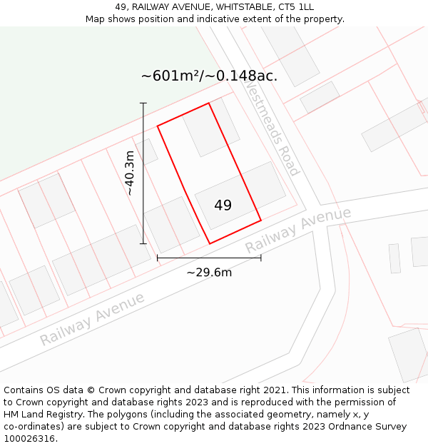 49, RAILWAY AVENUE, WHITSTABLE, CT5 1LL: Plot and title map