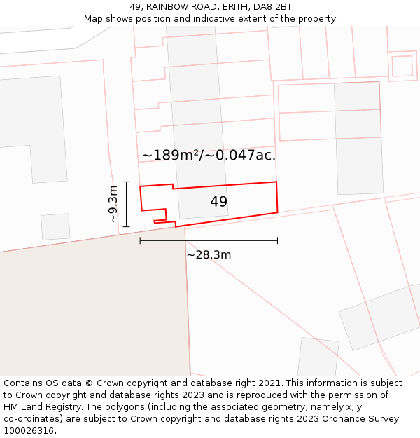 49, RAINBOW ROAD, ERITH, DA8 2BT: Plot and title map