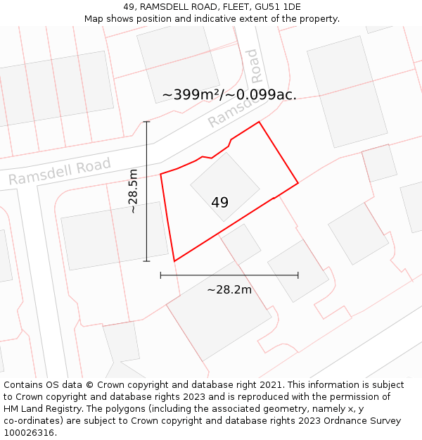 49, RAMSDELL ROAD, FLEET, GU51 1DE: Plot and title map