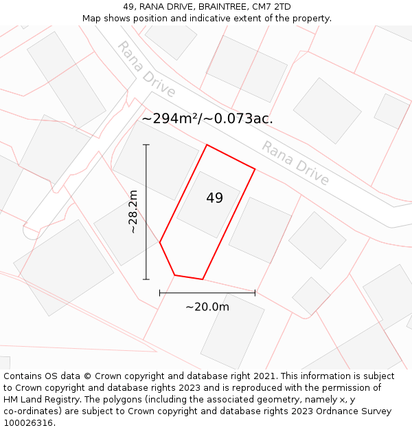 49, RANA DRIVE, BRAINTREE, CM7 2TD: Plot and title map