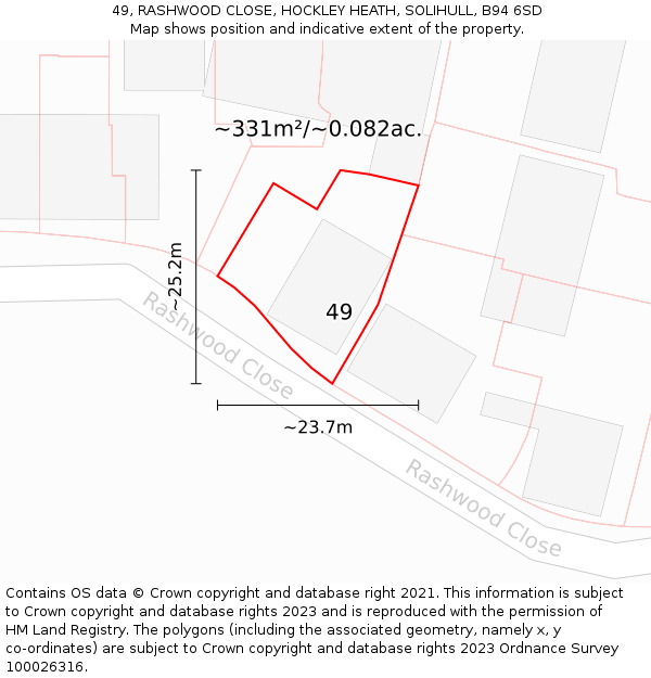 49, RASHWOOD CLOSE, HOCKLEY HEATH, SOLIHULL, B94 6SD: Plot and title map