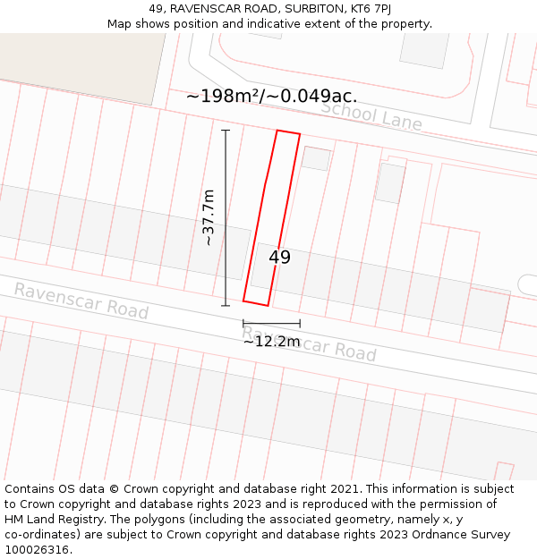 49, RAVENSCAR ROAD, SURBITON, KT6 7PJ: Plot and title map
