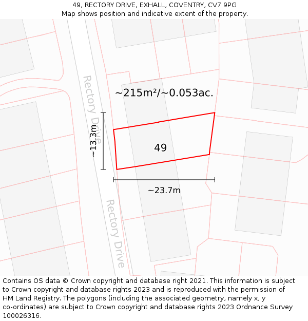 49, RECTORY DRIVE, EXHALL, COVENTRY, CV7 9PG: Plot and title map