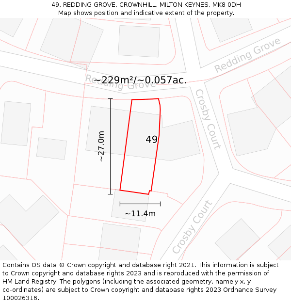 49, REDDING GROVE, CROWNHILL, MILTON KEYNES, MK8 0DH: Plot and title map