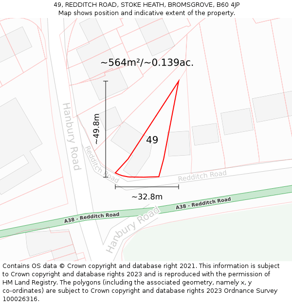 49, REDDITCH ROAD, STOKE HEATH, BROMSGROVE, B60 4JP: Plot and title map