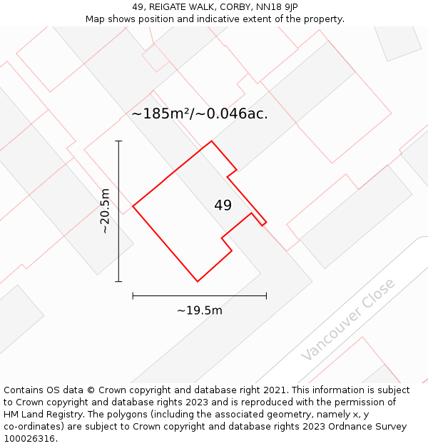 49, REIGATE WALK, CORBY, NN18 9JP: Plot and title map