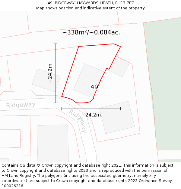 49, RIDGEWAY, HAYWARDS HEATH, RH17 7FZ: Plot and title map