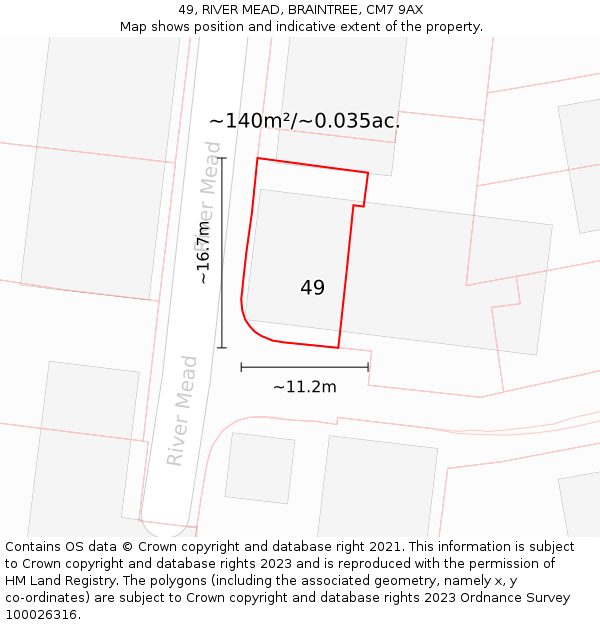 49, RIVER MEAD, BRAINTREE, CM7 9AX: Plot and title map