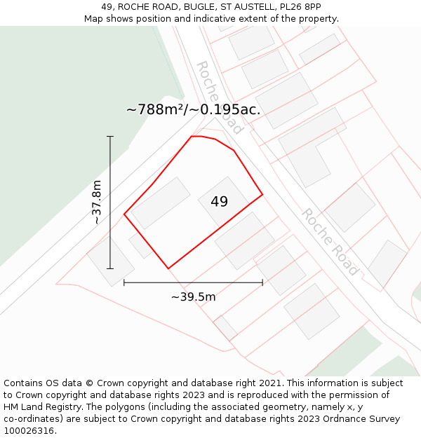 49, ROCHE ROAD, BUGLE, ST AUSTELL, PL26 8PP: Plot and title map