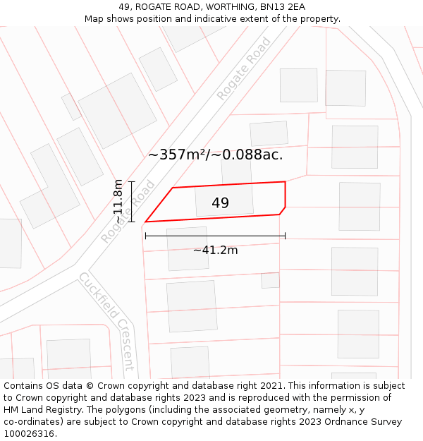 49, ROGATE ROAD, WORTHING, BN13 2EA: Plot and title map