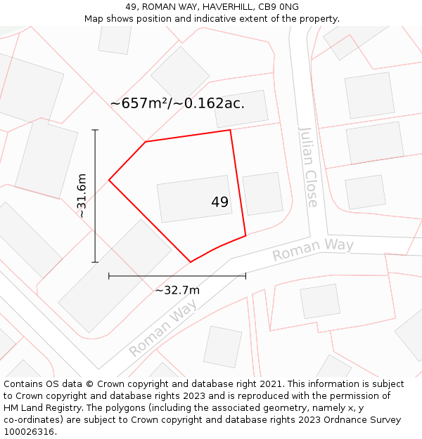 49, ROMAN WAY, HAVERHILL, CB9 0NG: Plot and title map