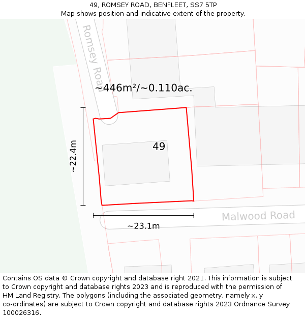 49, ROMSEY ROAD, BENFLEET, SS7 5TP: Plot and title map