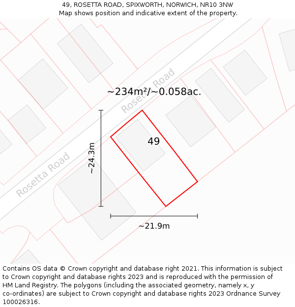 49, ROSETTA ROAD, SPIXWORTH, NORWICH, NR10 3NW: Plot and title map