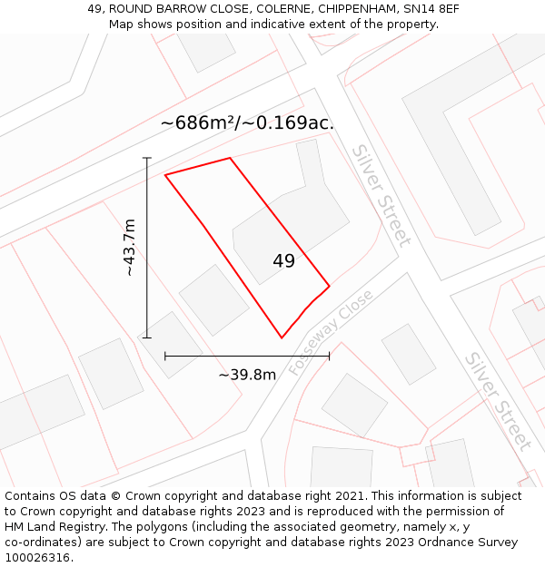 49, ROUND BARROW CLOSE, COLERNE, CHIPPENHAM, SN14 8EF: Plot and title map