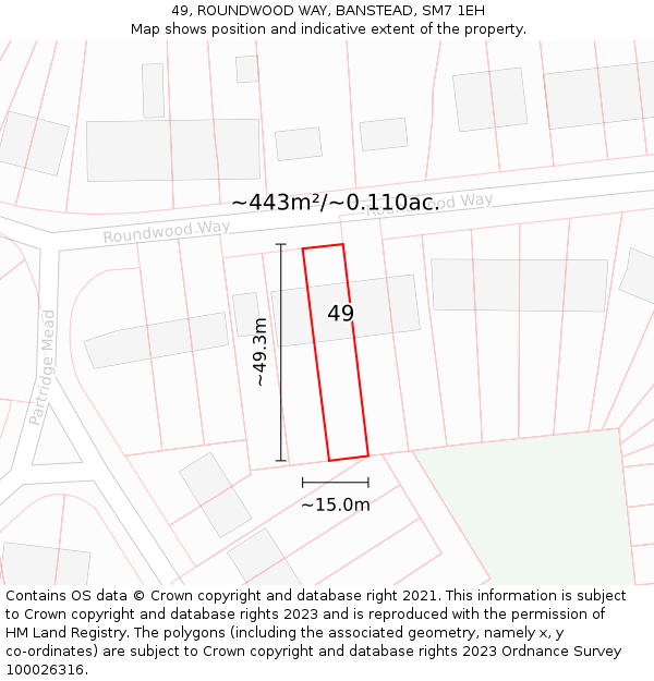 49, ROUNDWOOD WAY, BANSTEAD, SM7 1EH: Plot and title map