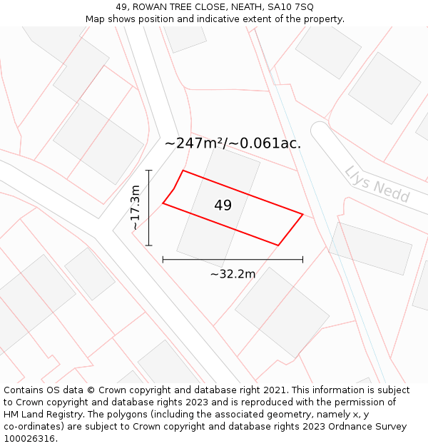 49, ROWAN TREE CLOSE, NEATH, SA10 7SQ: Plot and title map