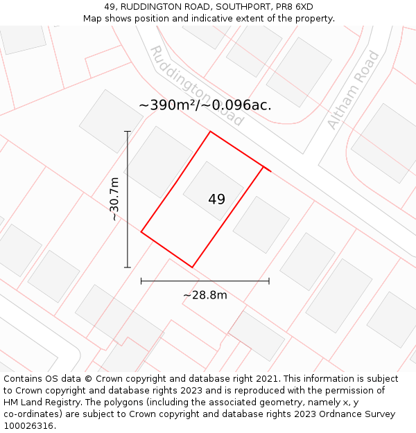 49, RUDDINGTON ROAD, SOUTHPORT, PR8 6XD: Plot and title map