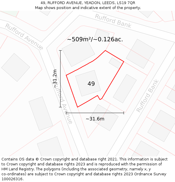 49, RUFFORD AVENUE, YEADON, LEEDS, LS19 7QR: Plot and title map