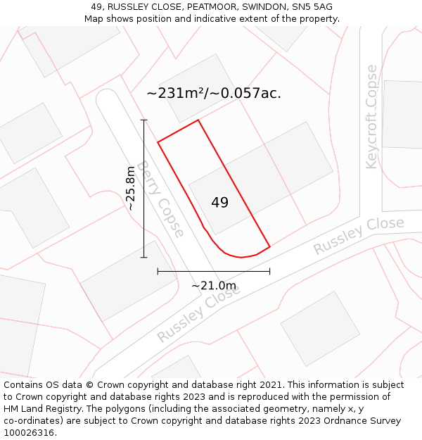 49, RUSSLEY CLOSE, PEATMOOR, SWINDON, SN5 5AG: Plot and title map
