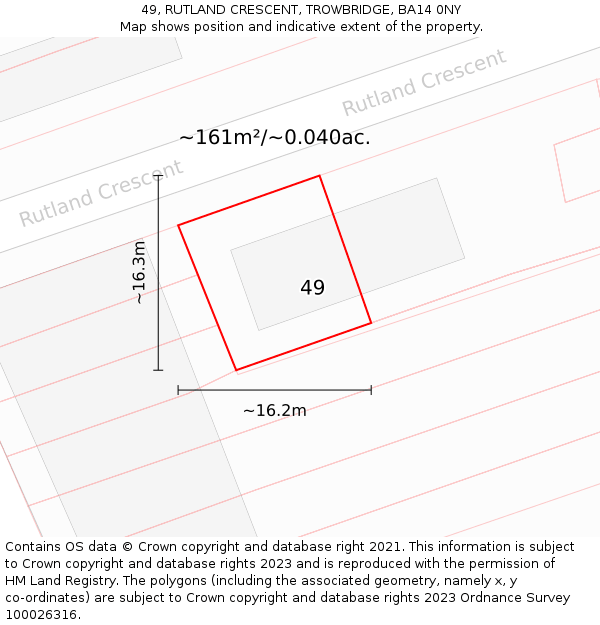 49, RUTLAND CRESCENT, TROWBRIDGE, BA14 0NY: Plot and title map