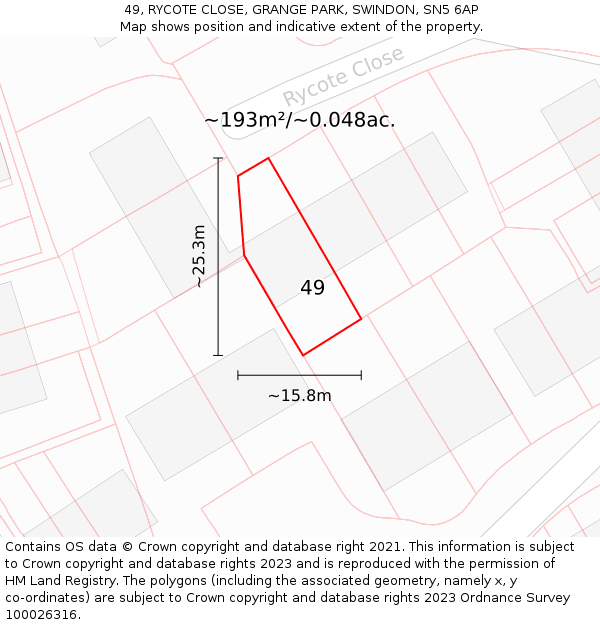 49, RYCOTE CLOSE, GRANGE PARK, SWINDON, SN5 6AP: Plot and title map
