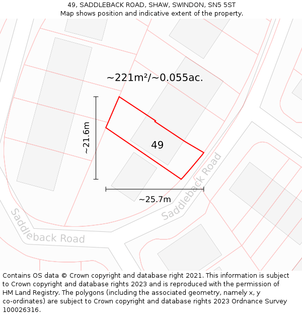 49, SADDLEBACK ROAD, SHAW, SWINDON, SN5 5ST: Plot and title map