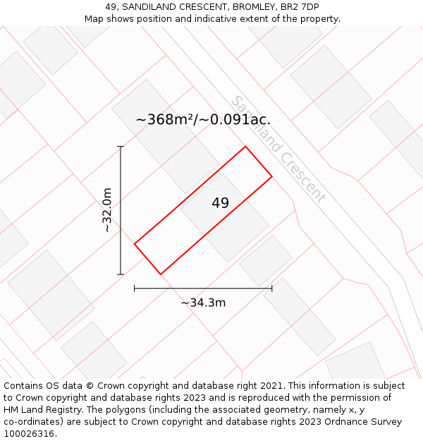 49, SANDILAND CRESCENT, BROMLEY, BR2 7DP: Plot and title map