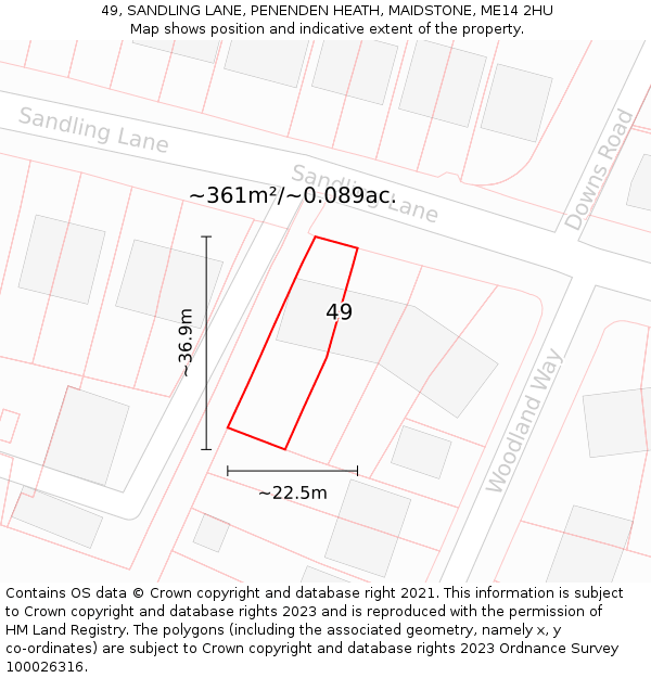 49, SANDLING LANE, PENENDEN HEATH, MAIDSTONE, ME14 2HU: Plot and title map