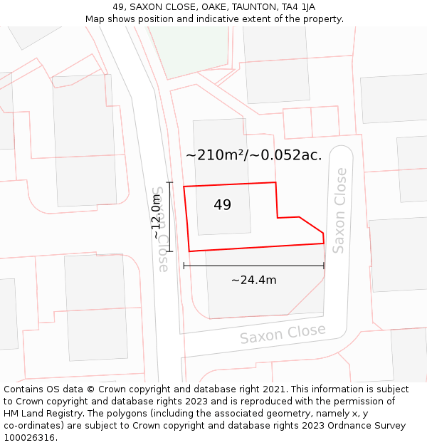 49, SAXON CLOSE, OAKE, TAUNTON, TA4 1JA: Plot and title map
