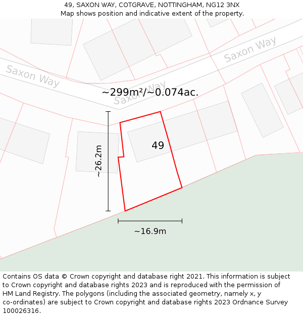49, SAXON WAY, COTGRAVE, NOTTINGHAM, NG12 3NX: Plot and title map