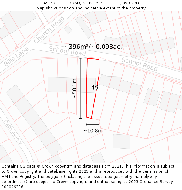 49, SCHOOL ROAD, SHIRLEY, SOLIHULL, B90 2BB: Plot and title map