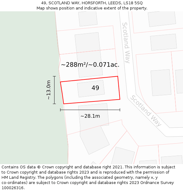 49, SCOTLAND WAY, HORSFORTH, LEEDS, LS18 5SQ: Plot and title map