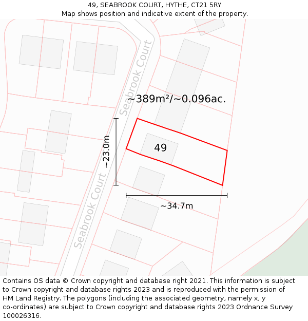 49, SEABROOK COURT, HYTHE, CT21 5RY: Plot and title map