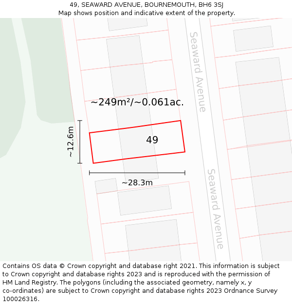 49, SEAWARD AVENUE, BOURNEMOUTH, BH6 3SJ: Plot and title map