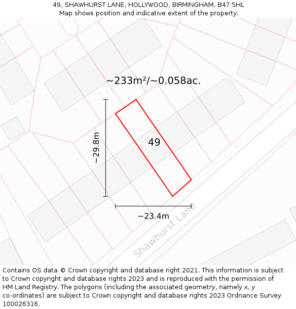 49, SHAWHURST LANE, HOLLYWOOD, BIRMINGHAM, B47 5HL: Plot and title map