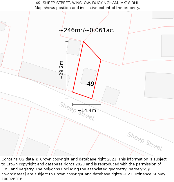 49, SHEEP STREET, WINSLOW, BUCKINGHAM, MK18 3HL: Plot and title map