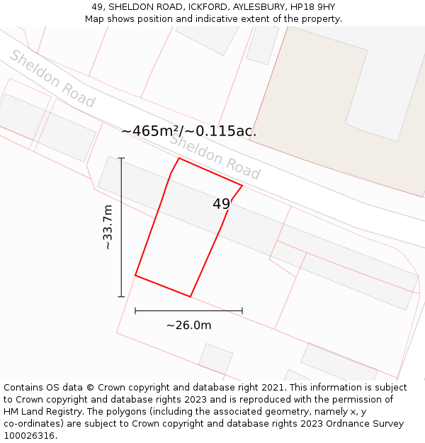 49, SHELDON ROAD, ICKFORD, AYLESBURY, HP18 9HY: Plot and title map