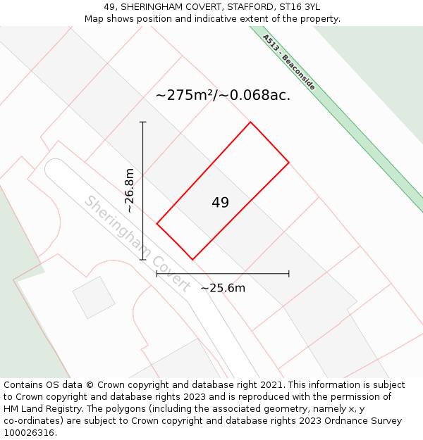49, SHERINGHAM COVERT, STAFFORD, ST16 3YL: Plot and title map