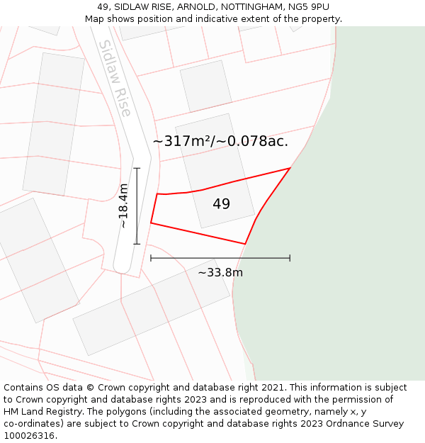 49, SIDLAW RISE, ARNOLD, NOTTINGHAM, NG5 9PU: Plot and title map