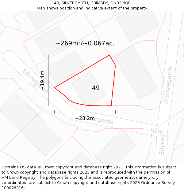 49, SILVERGARTH, GRIMSBY, DN32 8QR: Plot and title map
