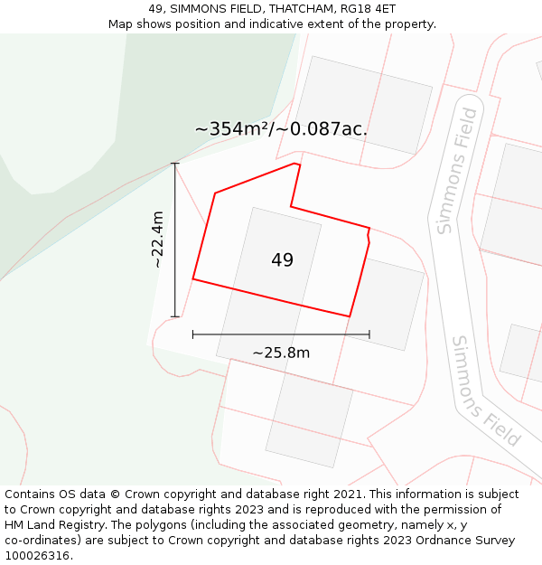 49, SIMMONS FIELD, THATCHAM, RG18 4ET: Plot and title map
